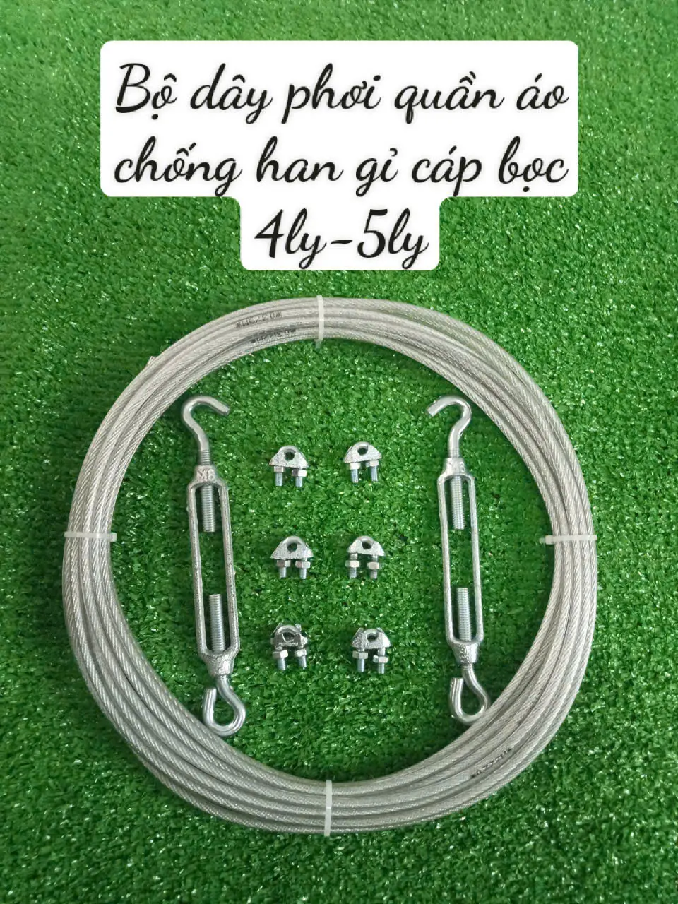 Bộ dây phơi quần áo cáp bọc nhựa 4ly-5ly chống han gỉ ,siêu bền phơi ngoài trời thoải mái đồ đa năng