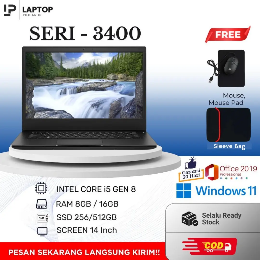 LAPTOP PILIHAN ID - SERI 3400  i5 GEN 8 I RAM 8GB / 16GB I SSD 256GB / 512GB I SCREEN 14 INCH I WINDOWS 11 PRO