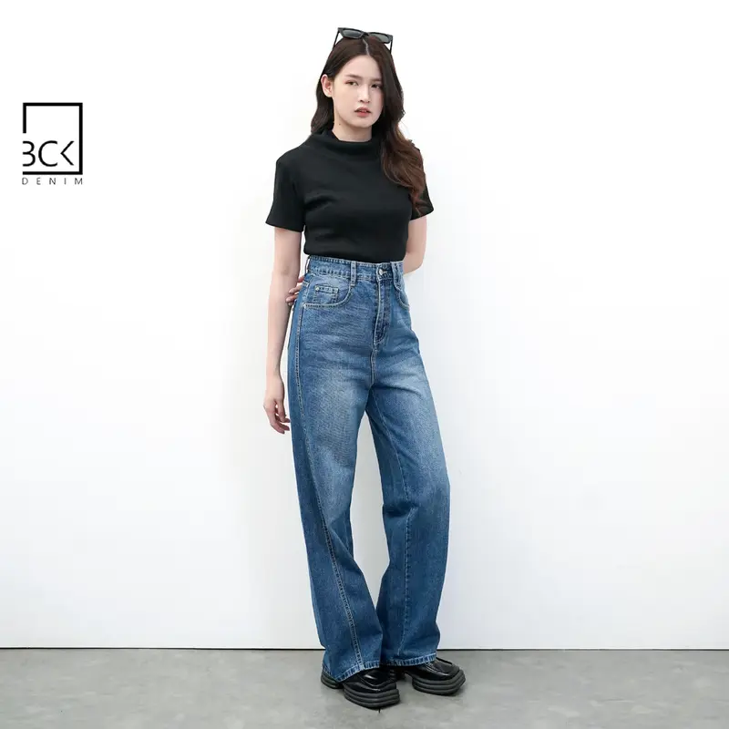 BCK - Celana Highwaist Baggy Loose Jeans Bianca Biru Denim 2