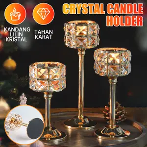 【3 Tinggi Kristal】Candelabra Emas - Dekorasi Kreatif, Cahaya Lilin, Cocok Makan Malam & Pernikahan