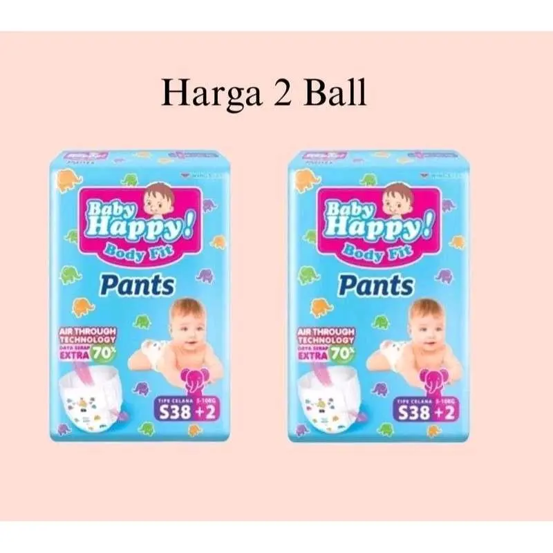 [ Paket promo popok bayi 2 ball ]  Baby Happy S40 / M32 / L28 / XL26 / XXL24 murah banget popok bayi tipe celana diapers Kering