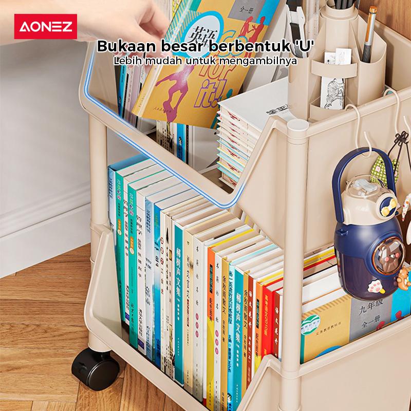 Product Introduction of 【COD 24h shipping】AONEZ Rak Buku Berkapasitas Besartempat Penyimpanan Alat Tulistempat Penyimpanan Mainantroli Beroda 8