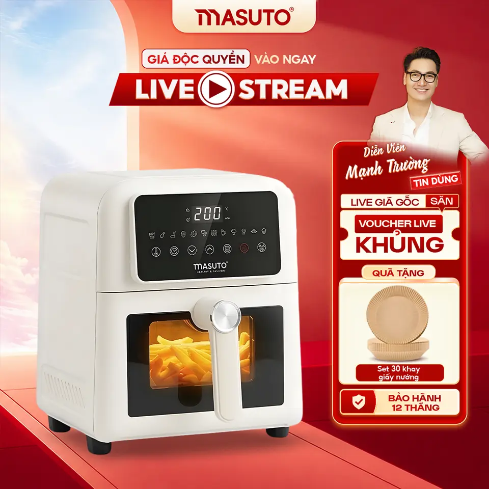 Nồi Chiên Không Dầu 6L MASUTO MSKING AIR Không Cần Lật – Chín Đều 2 Mặt – 2 Tầng Nhiệt -BESTSELLER- Bảo Hành 12 Tháng