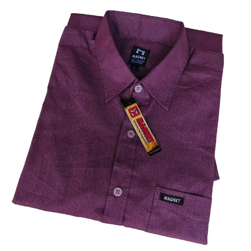 Kemeja Polos Pria Magnet Bahan Katun Sigaret Premium Lengan Pendek Slimfit - Burgundy Mauve Dusty Putih Hitam Kerah Casual Navy Formal (M-L-XL) -Kain Basic Nyaman Lembut Kerja Baju Brown trendy teracota 1
