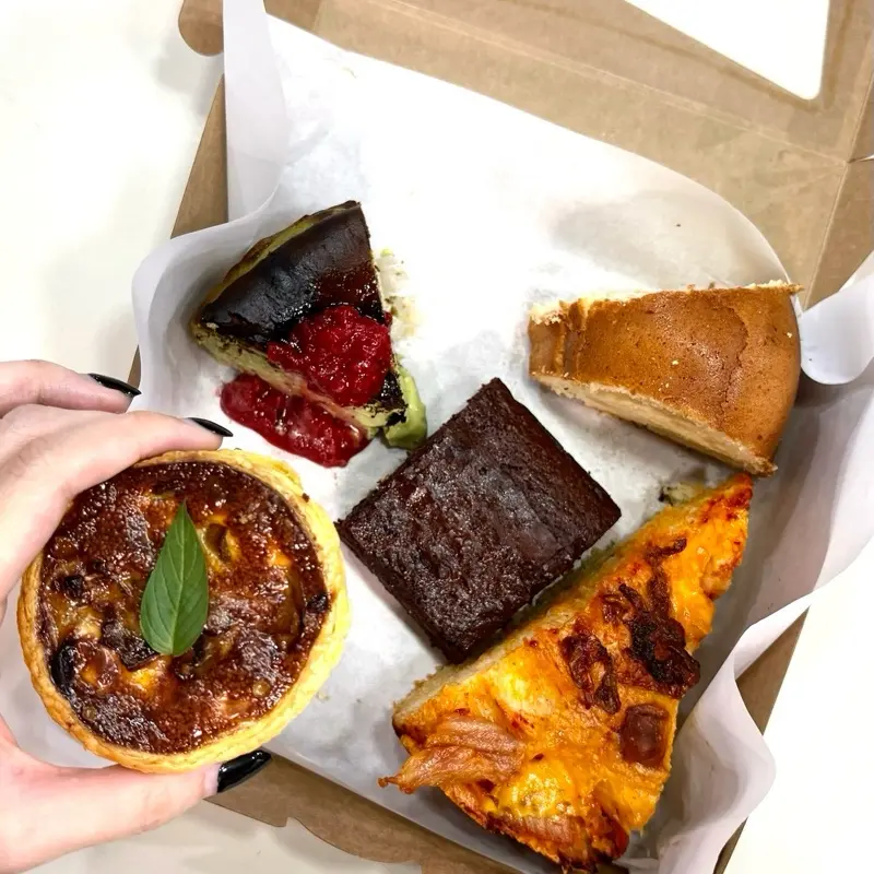 April Bake Box - Matcha Basque Burnt Cheesecake, Kimchi Cheddar Focaccia, Belgian Callebaut Fudge Brownie, Cream Cheese Bundt Pound Cake & Truffle Mushroom Quiche