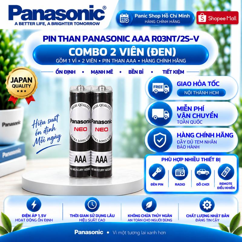 Vỉ 2 viên Pin Than Panasonic AAA R03NT/2S-V (Đen)