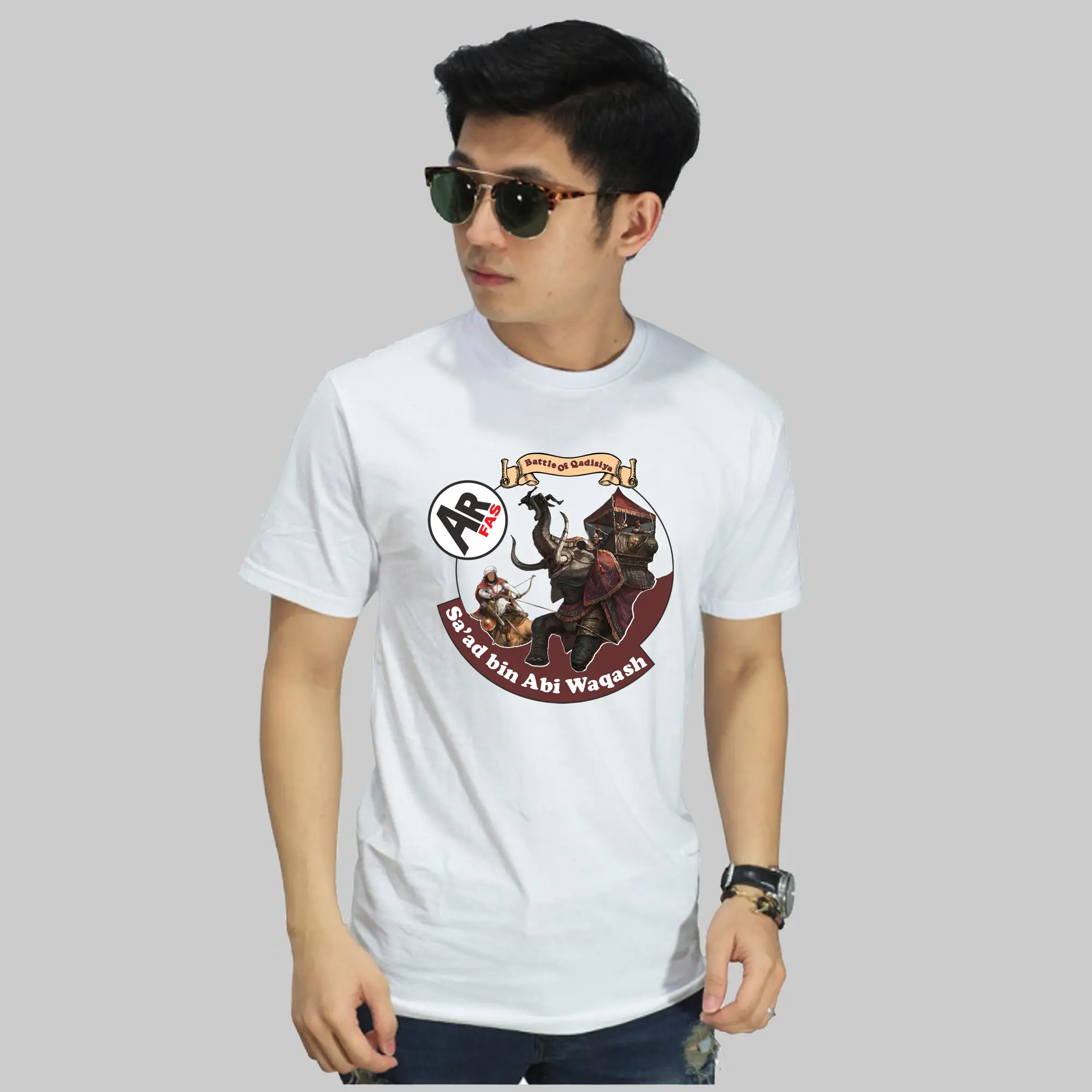 ARFAS KAOS ISLAMI SA'AD BIN ABI WAQASH GOZWAH QADISIAH RAGLAN T-SHIRT COTTON COMBET Katun Katun