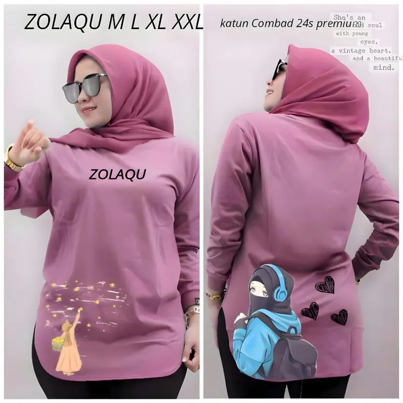 Atasan Wanita Zolaqu/Kaos Panjang Full Size/Atasan Rib Wanita M L XL XXL XXXL/Kaos Combed Tebal/ Baju Motif Variasi 5