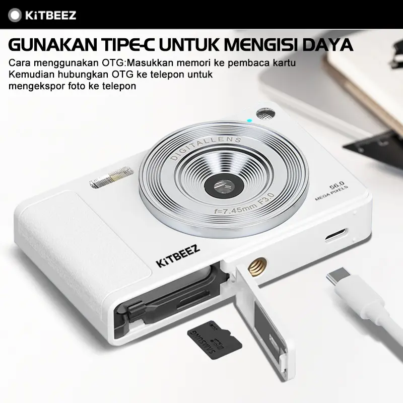 【KiTBEEZ KF-2】 Kamera CCD 56MP untuk Pelajar, Kamera Digital dengan Kartu CCD, AF (Autofokus), Layar Ultra HD 2.8 Inci, 56 Mega Piksel 3