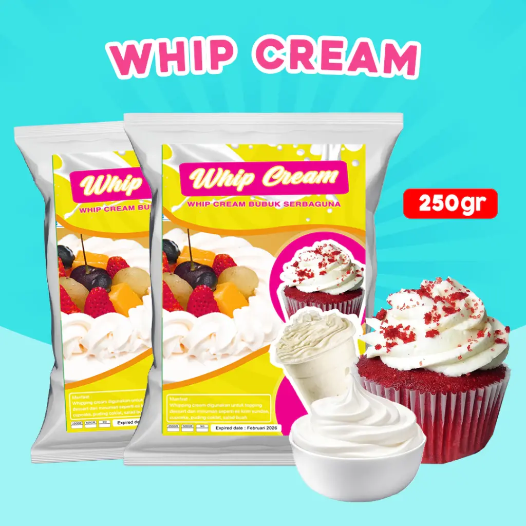 WHIP CREAM TOPPING PREMIUM 250GR / BUBUK WHIP CREAM 250GR / WHIPPED CREAM POWDER / WHIPPING CREAM 250GR