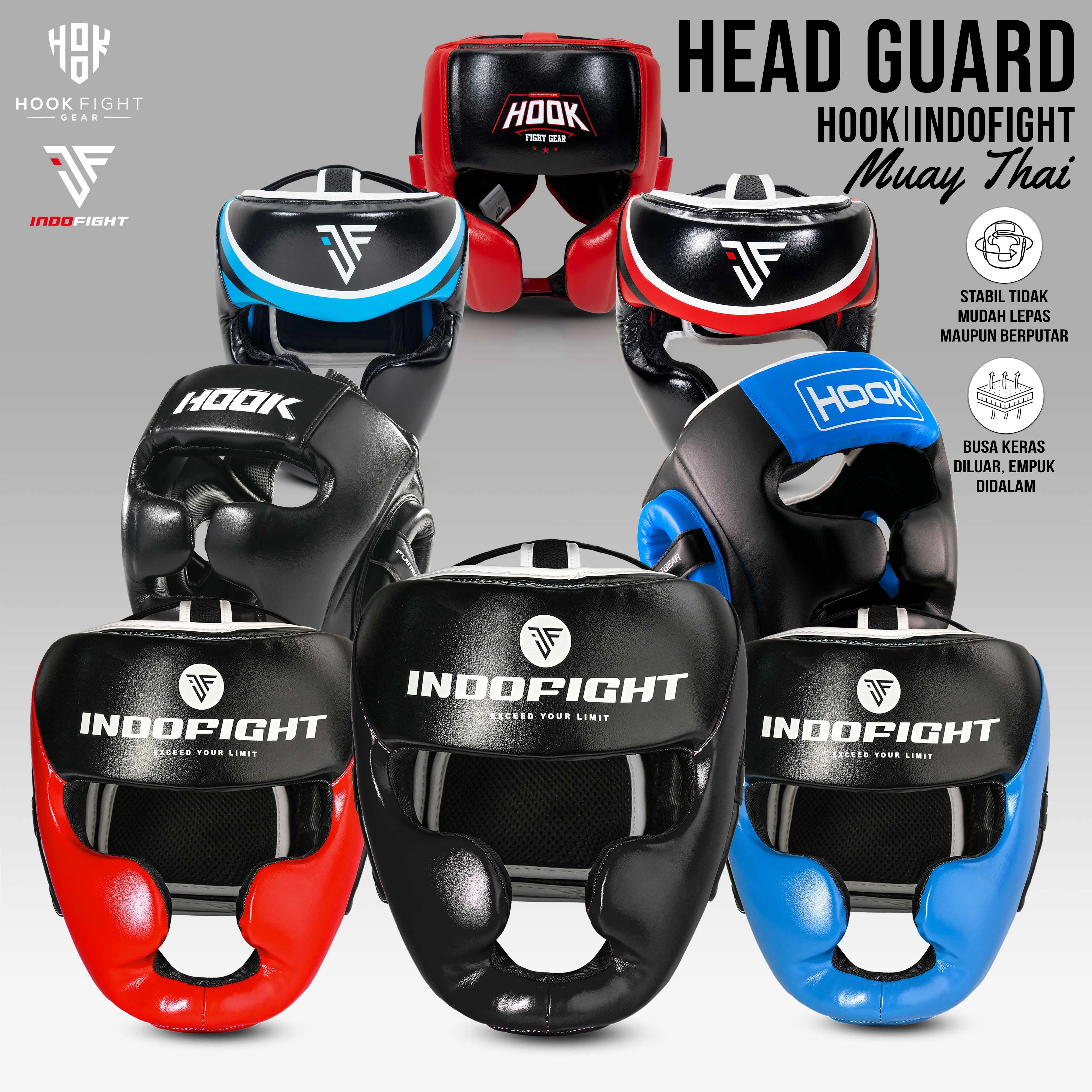 Head Guard Boxing Indofight Helm Tinju Pelindung Kepala Boxing Head Gear Muaythai Head Protector Kickboxing Group