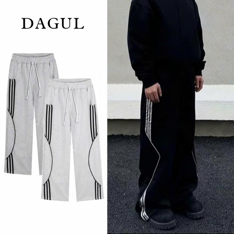 DEAL MỞ BÁN } Quần nỉ 2 da from rộng ống xuông DAGUL quần ống rộng nam nữ phối dây thừng và viền 3 sọc cách điệu mềm mịn không bai xù unisex