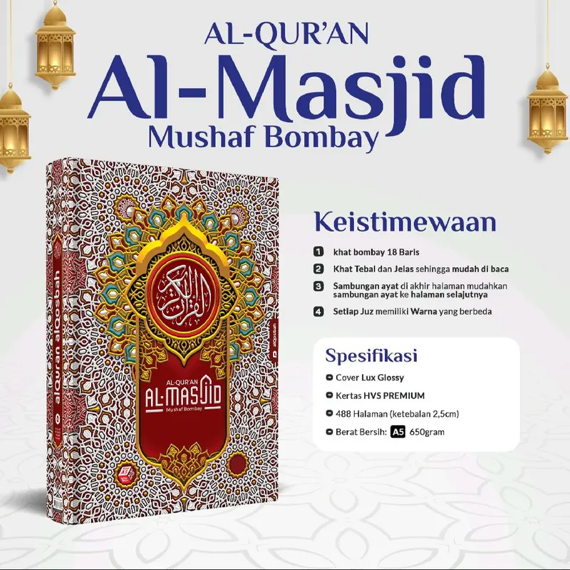 (3pcs) Al Qur'an Al Masjid | Spesial Wakaf | 1 Peket isi 3 Mushaf | Khat Bombay | 18 Baris | Al Qosbah | Quran 6