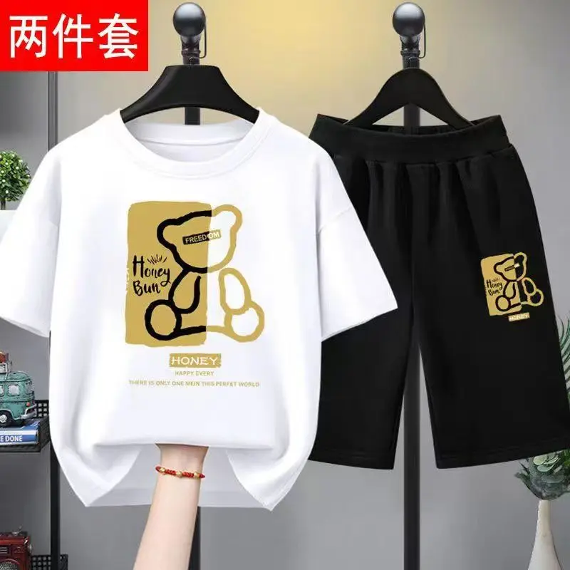 Children's clothing, boys' suit, fashionable, middle and large children, Korean style, handsome, casual, short sleeve, two-piece set