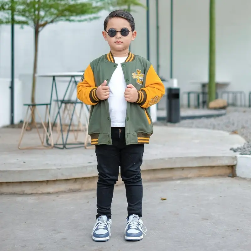 Varsity jacket anak laki-lai usia 1-10tahun warna BLACKTAN jacket linemekids Cewek Cowok Nyaman Lembut Balita 4
