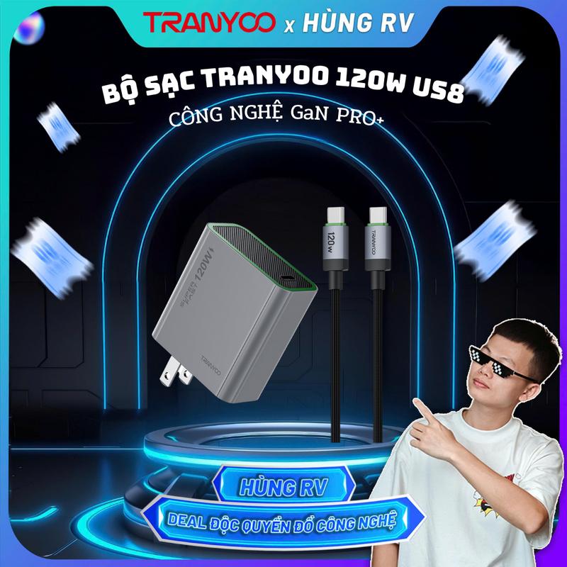 TRANYOO X hung.rv Bộ Củ Sạc Nhanh GaN Pro+ 120W Tranyoo US8 Cổng Type-C Sạc Nhanh W PPS PD3.1 UFCS - Sạc Cho Điện Thoại Và Laptop Chuẩn PD củ sạc 120w sạc nhanh 120w Phụ Kiện sạc điện thoại laptop