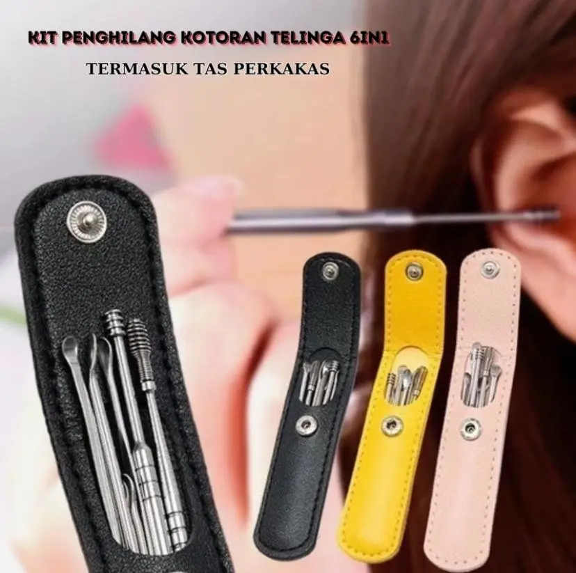 6 Pcs Ear Pick Cleaning Set Pengorek Telinga Wax Removal Tool Kit Kuping Dengan Tas Perkakas Ergonomis Dan Tahan Lama
