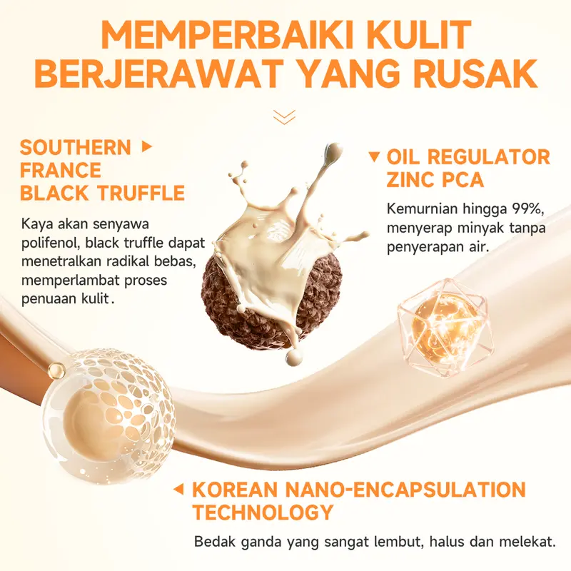 GMEELAN Black Truffle PCA Zinc Antioksidan Air Cushion 7g+10g High Coverage Cushion Dengan Kandungan Skincare Mencegah Kekusaman Dan Kulit Kering Sepanjang Concealer Foundation Wajah Extract Mencerahkan Lasting Compact Bedak Padat 3