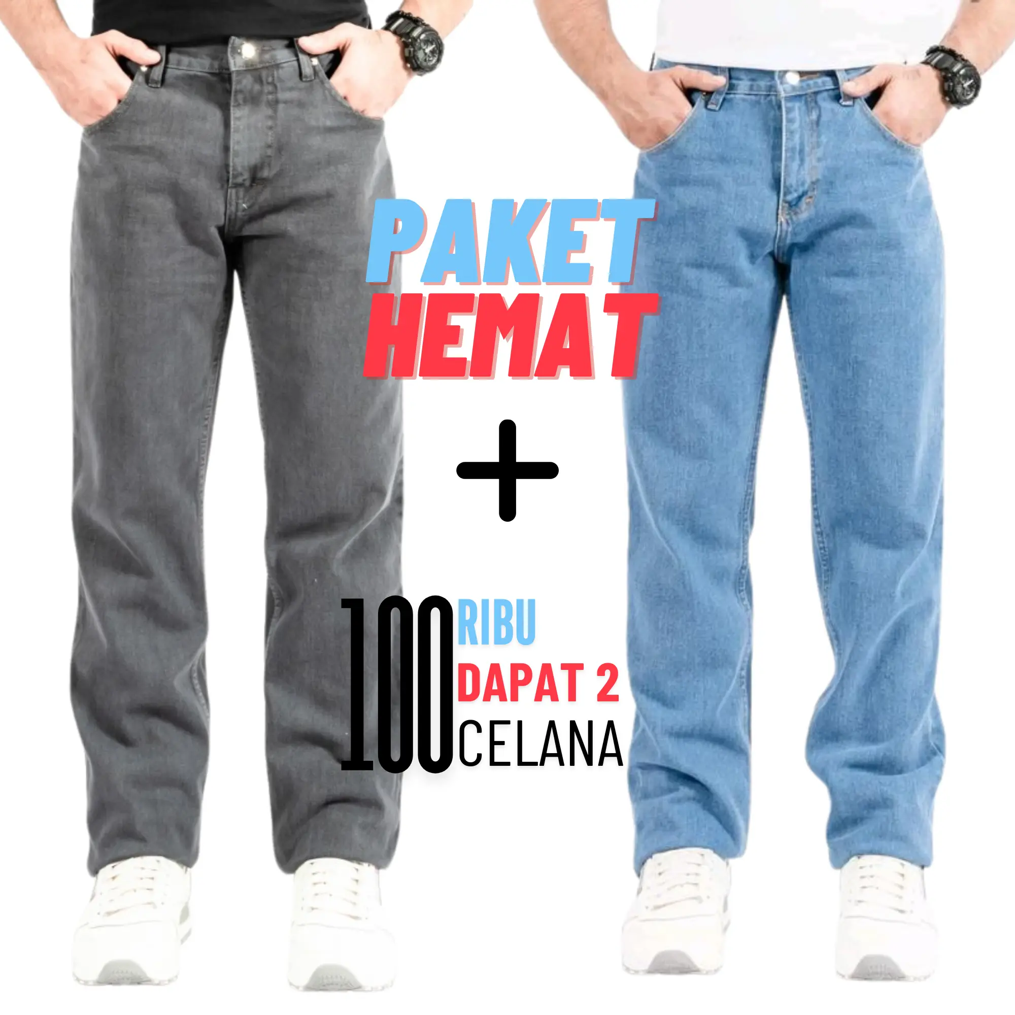 Paket Hemat Beli 1 Gratis 1 Celana Jeans Pria Panjang Standar Reguler Model Loose Korean style Basic Denim Keren