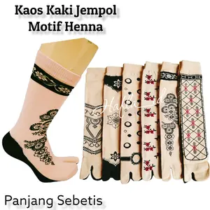 Paket 6 Pasang Kaos Kaki Jempol Wanita Motif henna nilon spandek tebal Lembut ukuran S M L