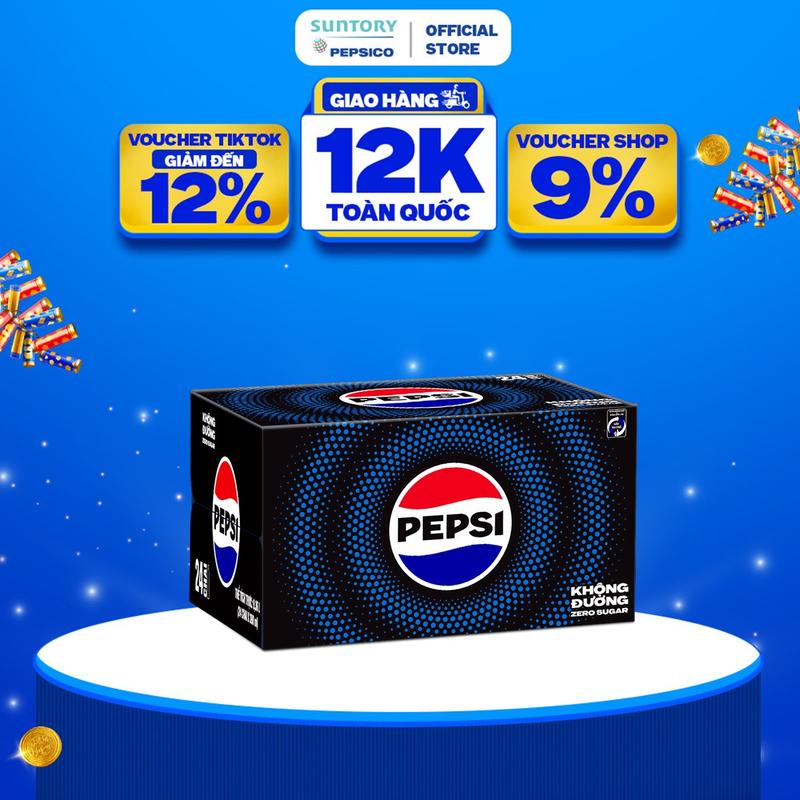 Thùng 24 Chai Nước Ngọt Giải Khát Có Gaz Pepsi Không Calo Không Đường 390ml chai