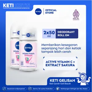 (PAKET HEMAT ISI 2) NIVEA Deodorant Antiperspirant Roll On Brightening Hijab Fresh 50ml - Deodoran wanita hijab halal mencerahkan brightening ketiak tahan keringat bau badan wangi segar tahan lama seharian - Vitamin C, Ekstrak Sakura, 0% alkohol