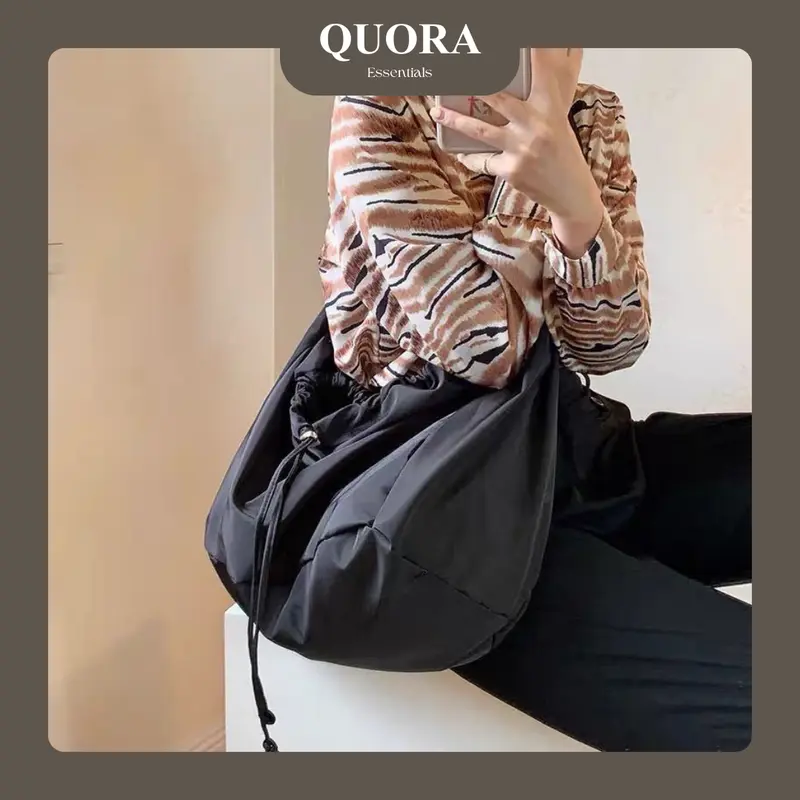 Quora Essentials | TATA Sling bag Nylon Cross bag Tas Selempang semi totebag Lucu Wanita Pria Stylish black olahraga Barang Cewek Aesthetic Slingbag 4