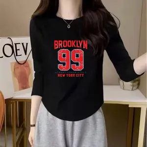 Baju Atasan Lengan Panjang Wanita Kerah bulat Motif Digital Printing Kaos Trendy 2025 Fit