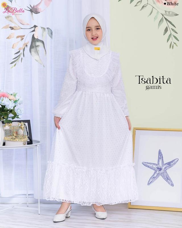 Baju Gamis Anak Tsabita gamis anak usia 4 5 6 8  10 thn  muslim pesta Bruklat kombinasi tutu  mewah Putih Dress Lebaran Remaja Wanita Syari Maxi Maxi Syari Kondangan Dewasa Kulot 5