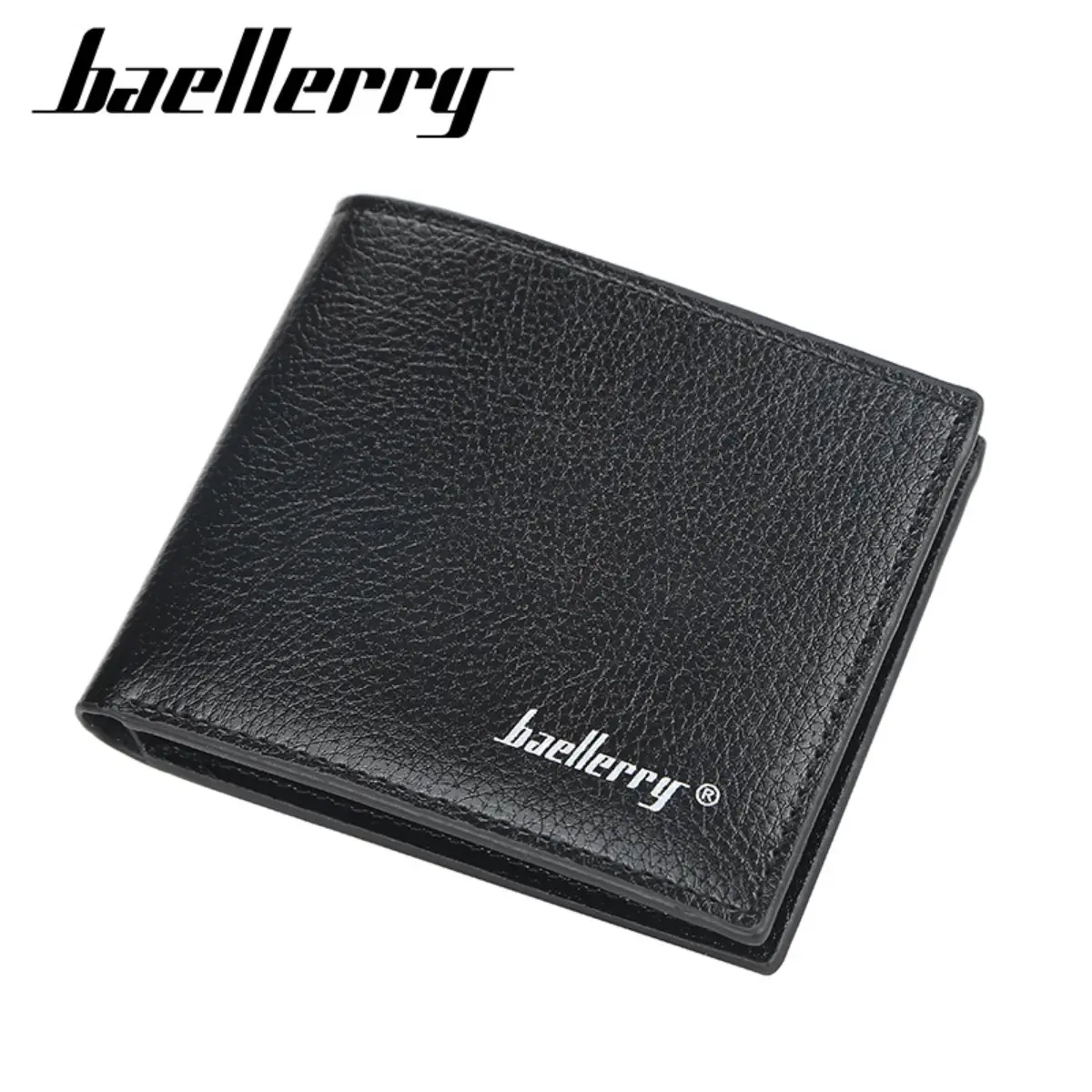 Baellerry Men's Slim Wallet - Lychee Grain Korean Style Soft Leather Card Holder, Minimalist Thin Snap Closure | Hot Seller