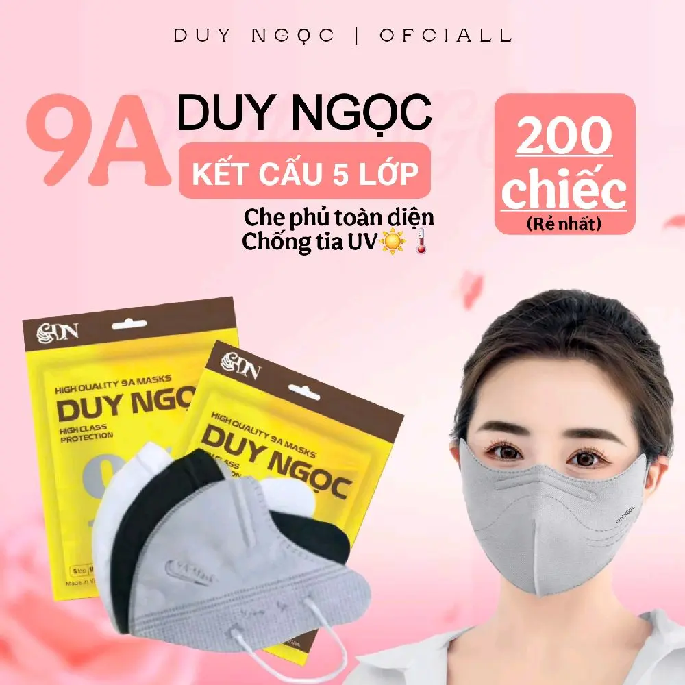 200 Chiếc Khẩu Trang 9A Duy Ngọc, 5 Lớp Kháng Khuẩn, Chống Nắng Toàn Diện, Độ Che Phủ Rộng Ôm Trọn Khuôn Mặt - Phụ Kiện, Accessories