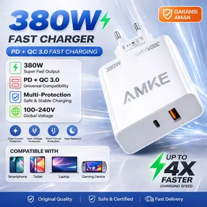 AMKE Original 380W Super Fast Charge, Cocok untuk OPPO R17 / Find X5 / Realme 6 / Reno5 Pro / Reno6, Charger + Kabel Type-C, Paket Lengkap