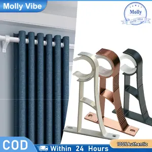 [2Pcs] Braket Tiang Gorden Baja Aluminium Romawi Hook Penyangga Cocok Kamar Mandi/Tiang Pengering