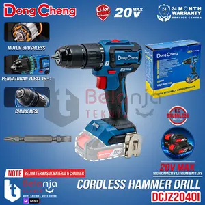 Dongcheng Mesin Bor Tangan Baterai DCJZ2040i13 Z Impact Drill Cordless Brushless 20V MAX 270W Torsi 45N.m 10mm Chuck Besi 2-Speed Adjustable - Karton