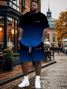 Conjunto de camiseta y shorts para hombre talla grande con estampado “King”, mezcla cómoda de poliéster, ropa casual para casa y fiestas, ajuste holgado