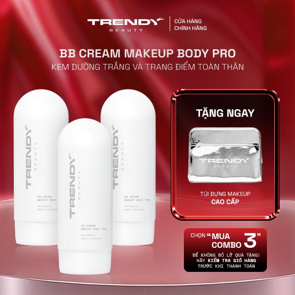 TRENDY BEAUTY Combo 3 Chai BB Cream Makeup Body PRO 150ml - Kem Trang Điểm Nâng Tone Cho Cơ Thể - Dưỡng Ẩm Sâu & Cải Thiện Độ Mềm Mượt Da - Phiên Bản Nâng Cấp - KemBodyNangTone