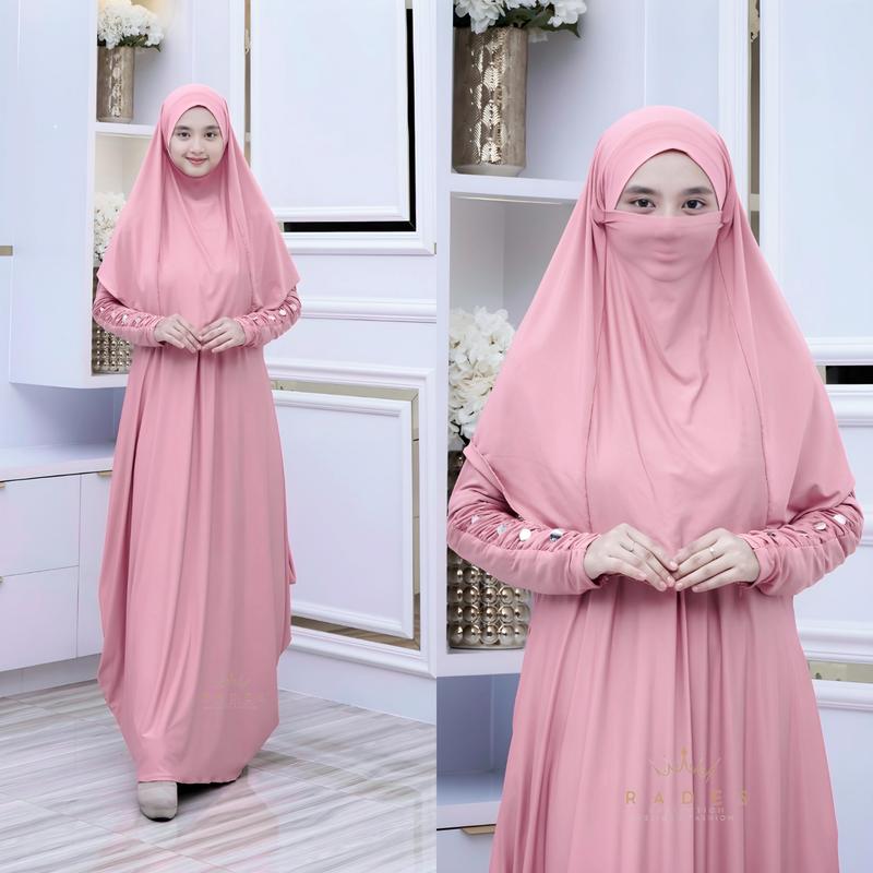Alzah - Abaya Inara Jo2 Jersey Set Hijab Dan Niqob Bahan Jersey Wanita Remaja Dewasa Muslim Simple Elegan Kekinian Indah Nyaman Gamis Syari 6