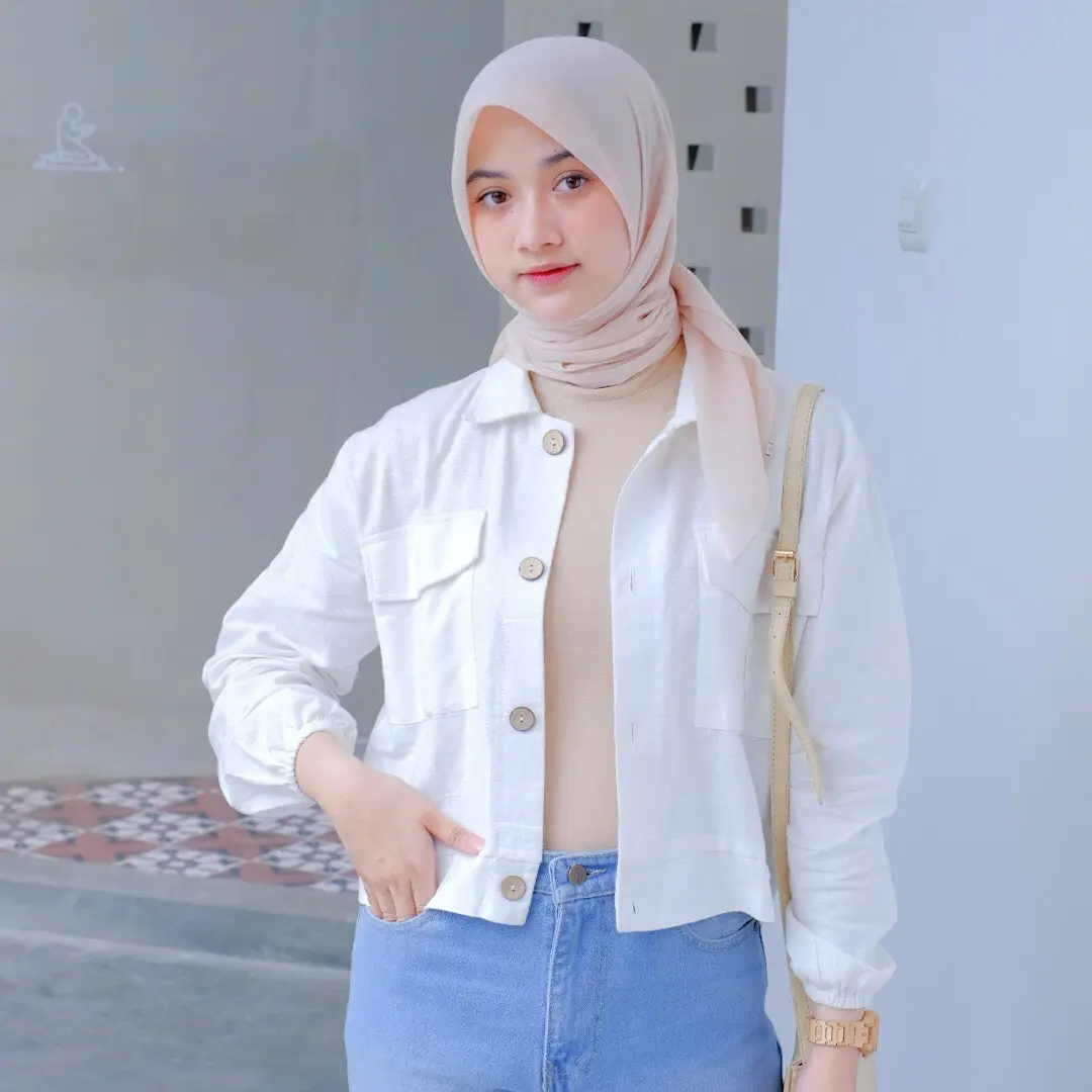 LYORA Shirt Atasan Wanita Outer Casual Linen Crop Top Lengan Panjang Baju Cewek