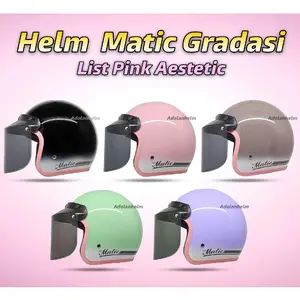 Helm Bogo Classic Gradasi List Pink Helm Bogo Wanita Polos Flat Visor Full Leher SNI Motorcycle