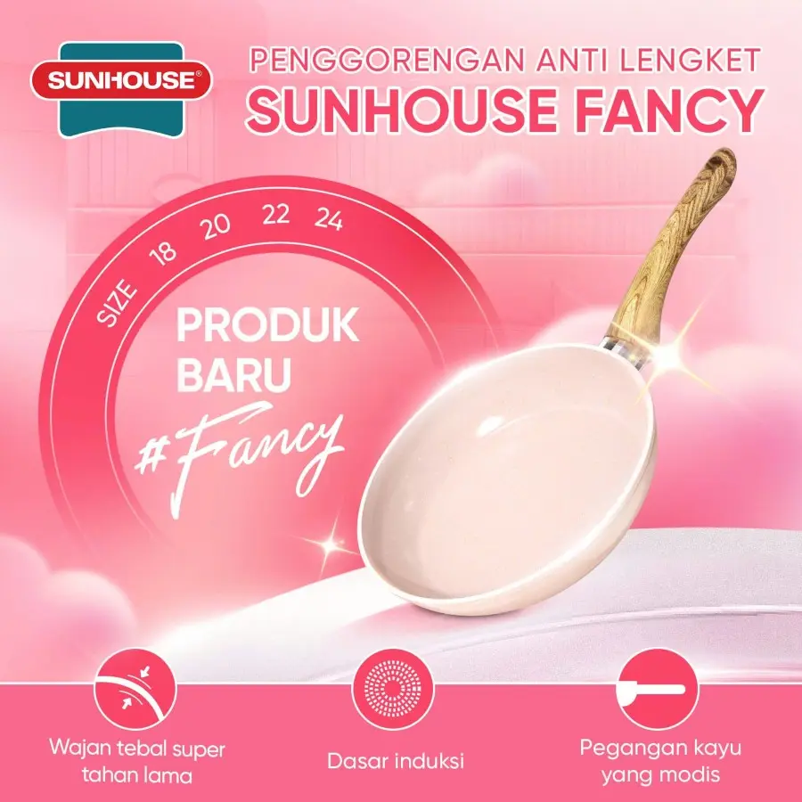 Sunhouse Fancy Marble Induction Frying Pan 18, 20, 22, 24 cm 1Pcs FC Dapur Pink Kitchenware