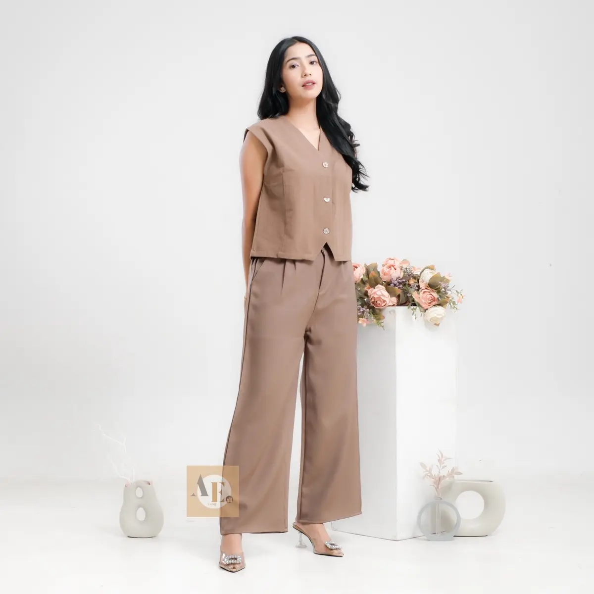 Haida Vest Rompi Kancing Depan Atasan Wanita Tanpa Lengan Sleveeles Woman Kancing Depan Aktif Matt Linen Angel  Tank croptop remaja atasan tank & tube