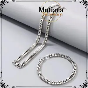 SATU SET KALUNG DAN GELANG RANTAI TITANIUM PRIA DAN WANITA ANTIKARAT DAN ANTI PUDAR harian zircontitanium