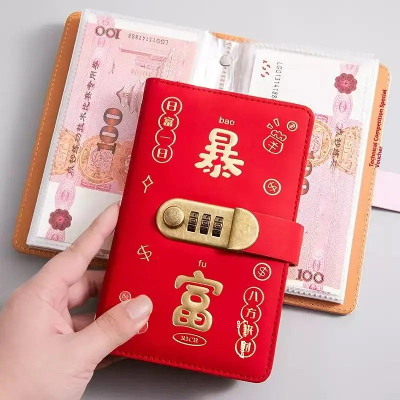 Buku Simpanan Wang 2025 - Sampul PU Anti Curi dengan Kunci Kombinasi Mini, Reka Bentuk Poket Hot Embossing + Cabaran Simpanan, Planner Kewangan Harian (Besar, A6, Organizer Wang Keselamatan) Money Saving Challenge Paper Office Stationery
