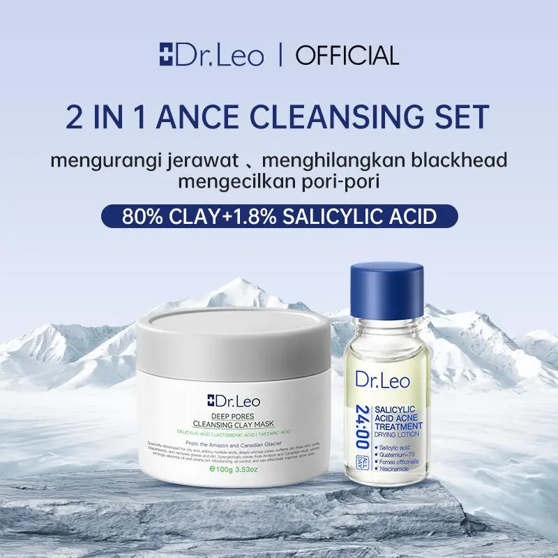 【AD】Dr. Leo 2 In 1 Anti Acne Cleansing Set Acne Drying Lotion Untuk Memudarkan Bekas Jerawat 10 ml + Clay Mask 100 g Yang Membersihkan Pori-Pori Secara Mendalam, Mengurangi Blackhead, Mengontrol Pengeluaran Minyak, Dan Membersihkan Kulit Wajah 0