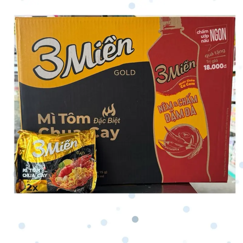 ( tặng một chai mắm )mì tôm 3 miền vị tôm chua cay đặc biệt 30 gói mì tôm 3 miền vị bò Hầm Rau Thơm 32 gói Mì ăn liền