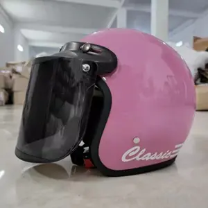 Helm Bogo Dewasa Classic Pink Glossy SNI Motorcycle dengan Pilihan Kaca dan Busa Nyaman Ukuran All Size 55cm-61cm untuk Pria dan Wanita