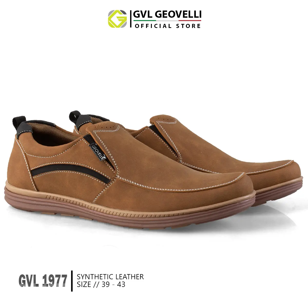 GVL Geovelli Benzo G1977 Tan Natural Sepatu Kasual Pria Ukuran 39-43 Flat Shoes