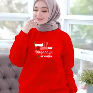 Kaos Baju Lengan Panjang Wanita Dewasa Motif 17 Agustus Dirgahayu Indonesia Ke 80 / Kaos Atasan Cewek Hijab Terlaris / Baju Model Sweater Produk Lokal Indonesia