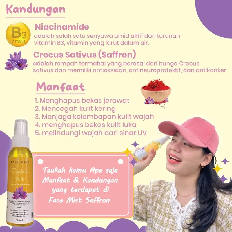 Face Mist Saffron Niacinamide 100ml mencerahkan wajah menghilangkan bekas jerawat 3