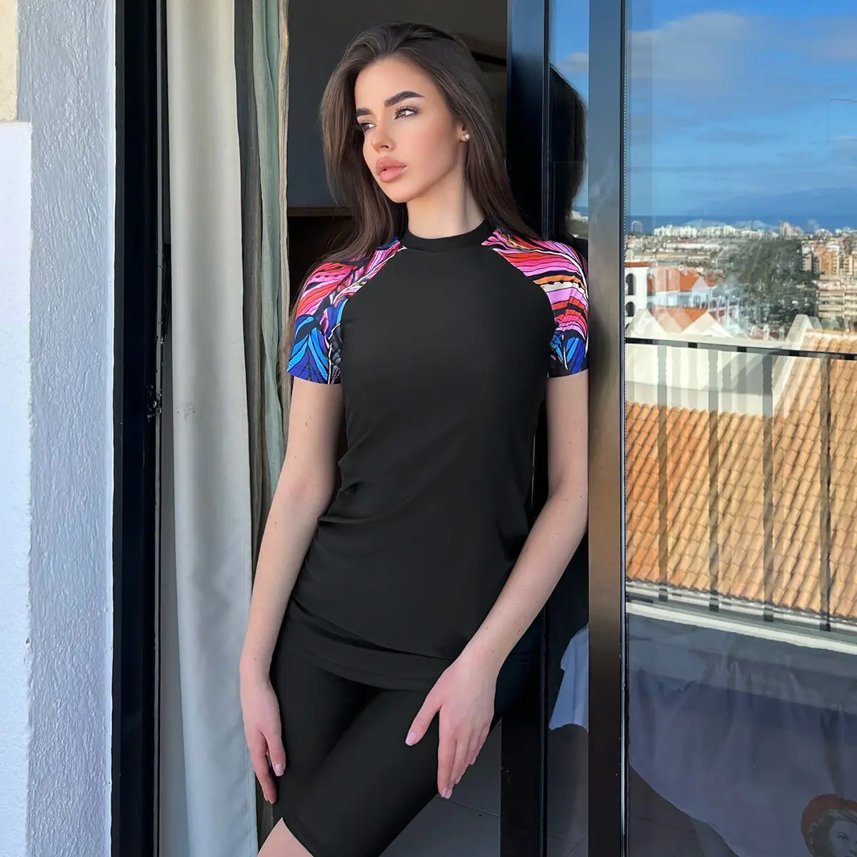 2024 NEW New Muslim Conservative Middle East Colored Long Sleeve Trousers Sun Protection Beach Swimsuit Two Piece Swimsuit